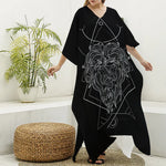 Black And White Leo Sign Print Silk V-Neck Kaftan Dress