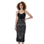 Black And White Leo Sign Print Slim Fit Midi Cami Dress