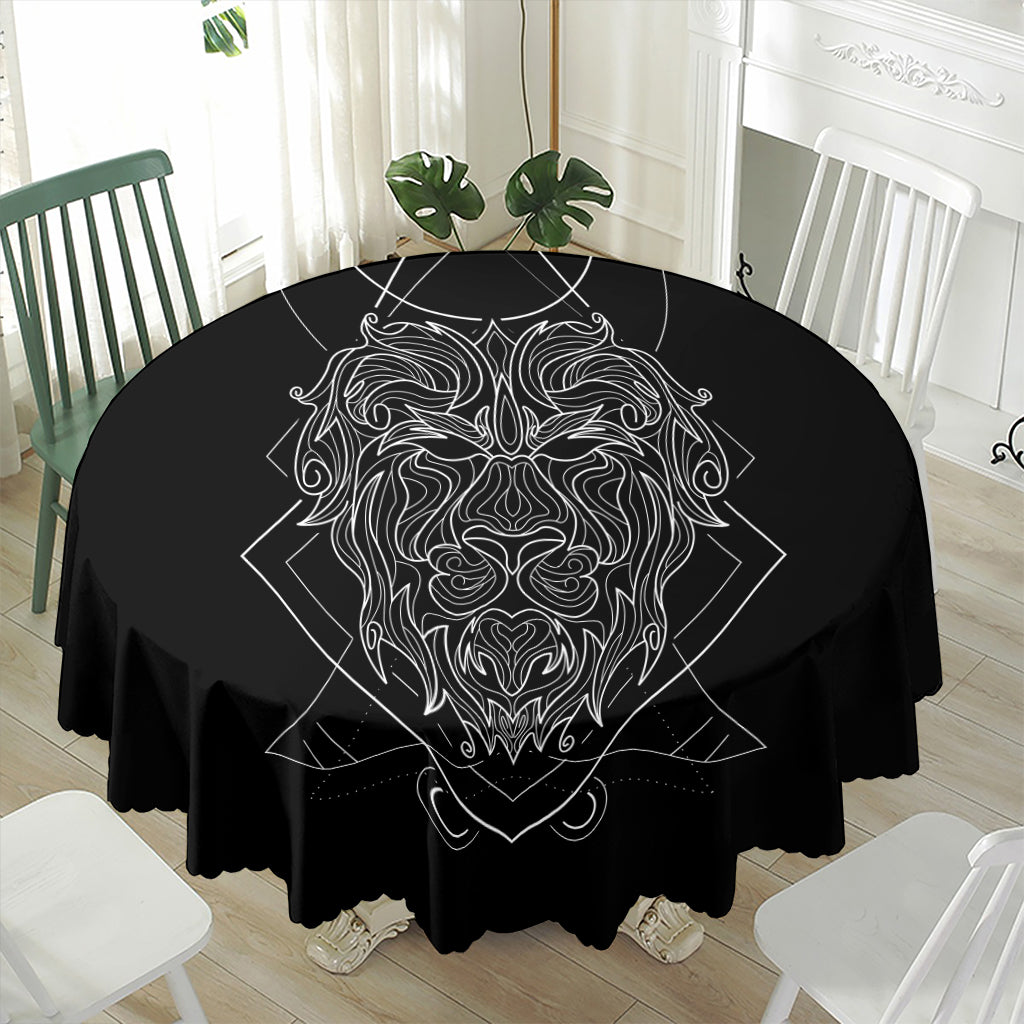 Black And White Leo Sign Print Waterproof Round Tablecloth