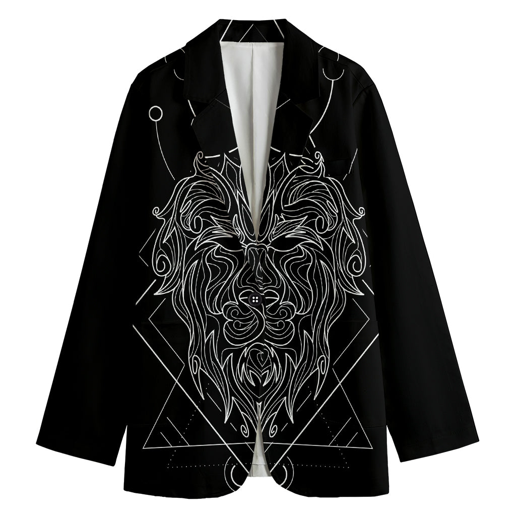 Black And White Leo Sign Print Women's Cotton Blazer
