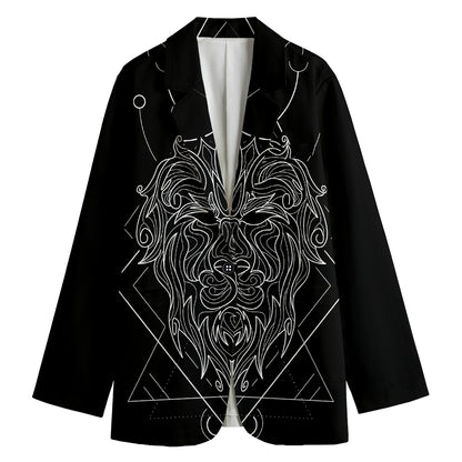 Black And White Leo Sign Print Women's Cotton Blazer