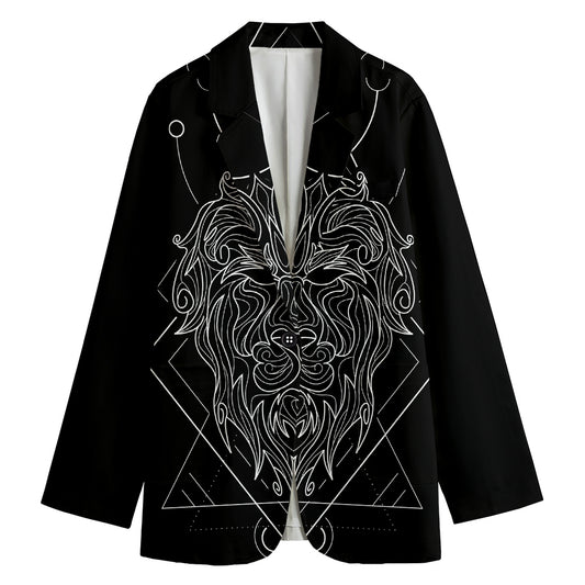 Black And White Leo Sign Print Women's Cotton Blazer