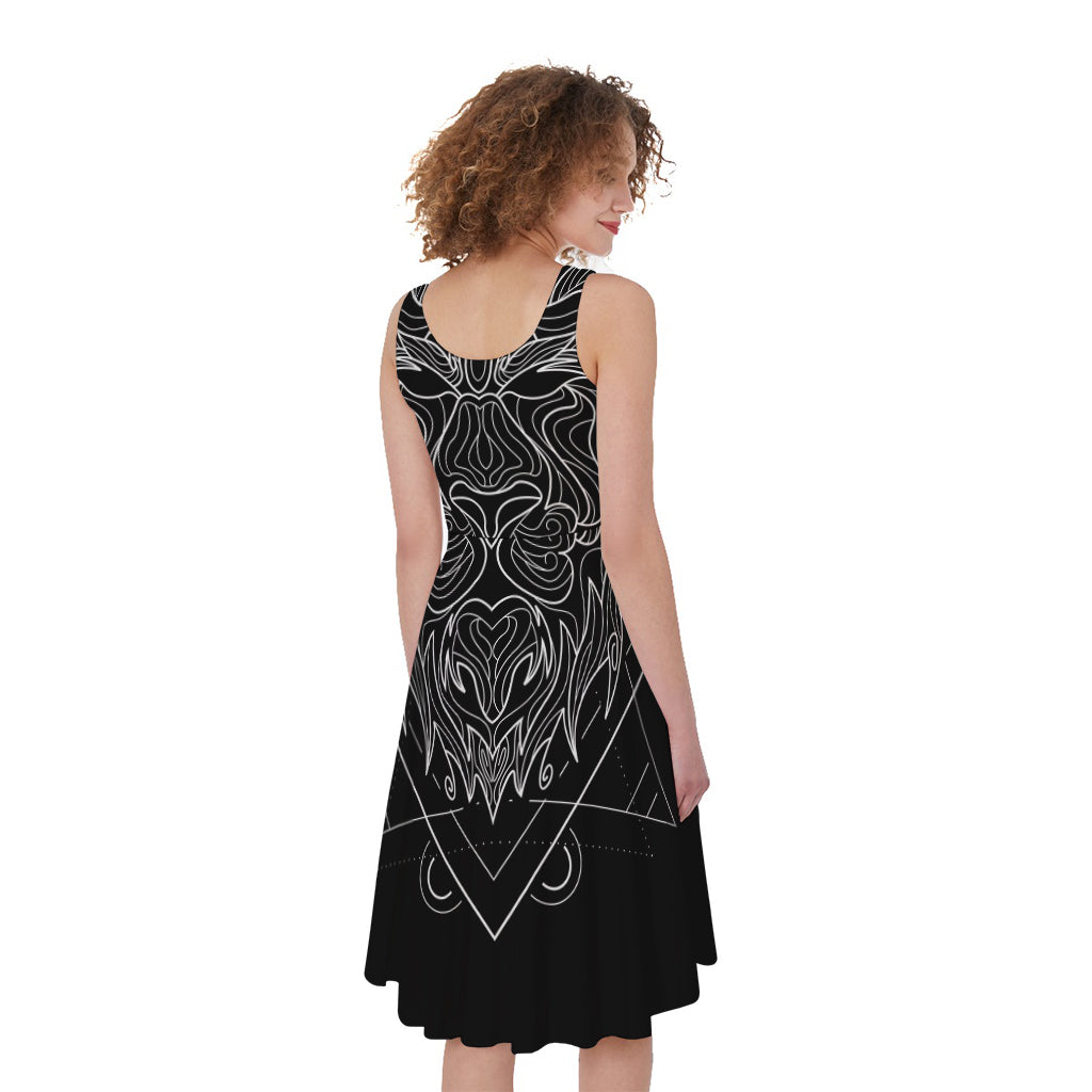 Black And White Leo Sign Print Women's Sleeveless Dress