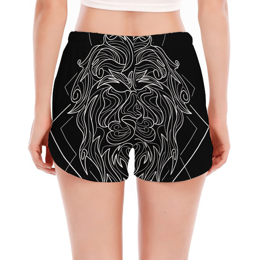 Black And White Leo Sign Print Women's Split Running Shorts