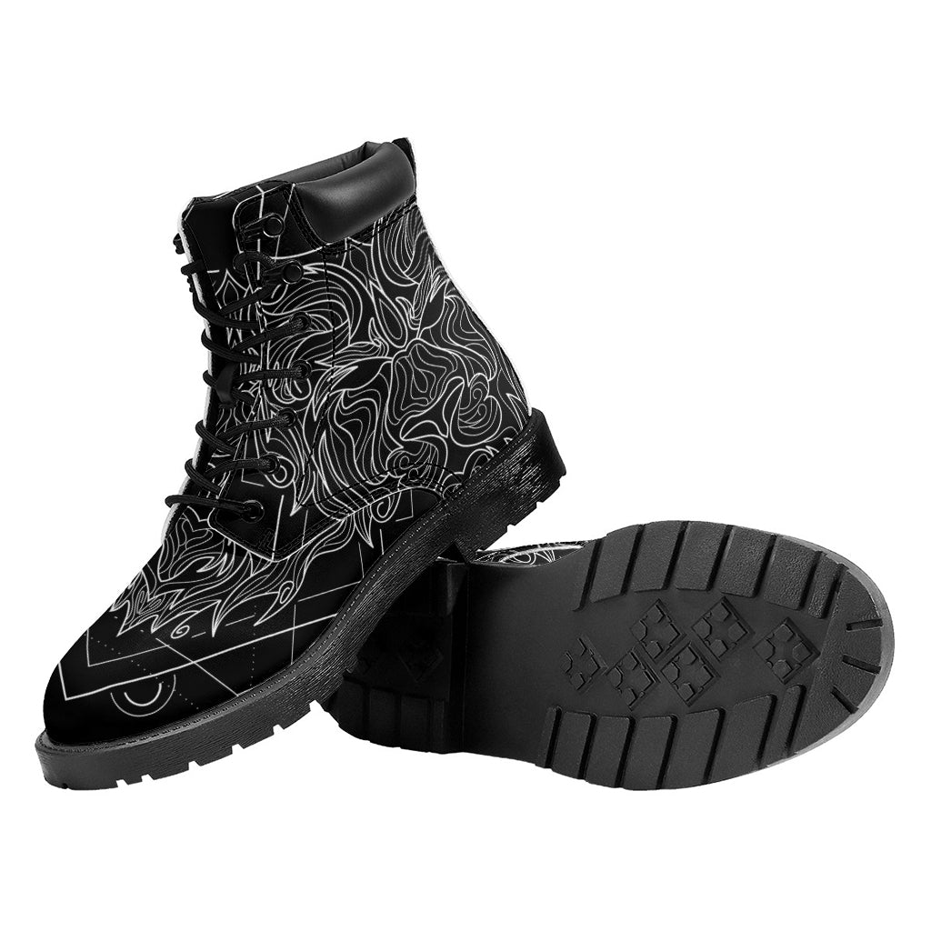 Black And White Leo Sign Print Work Boots