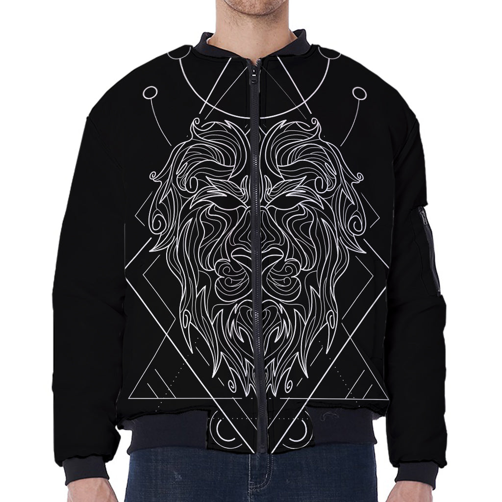 Black And White Leo Sign Print Zip Sleeve Bomber Jacket