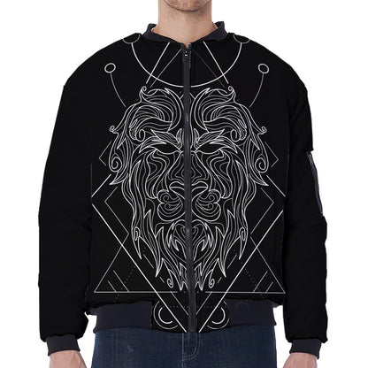 Black And White Leo Sign Print Zip Sleeve Bomber Jacket