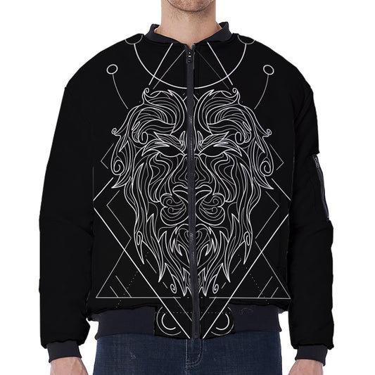 Black And White Leo Sign Print Zip Sleeve Bomber Jacket