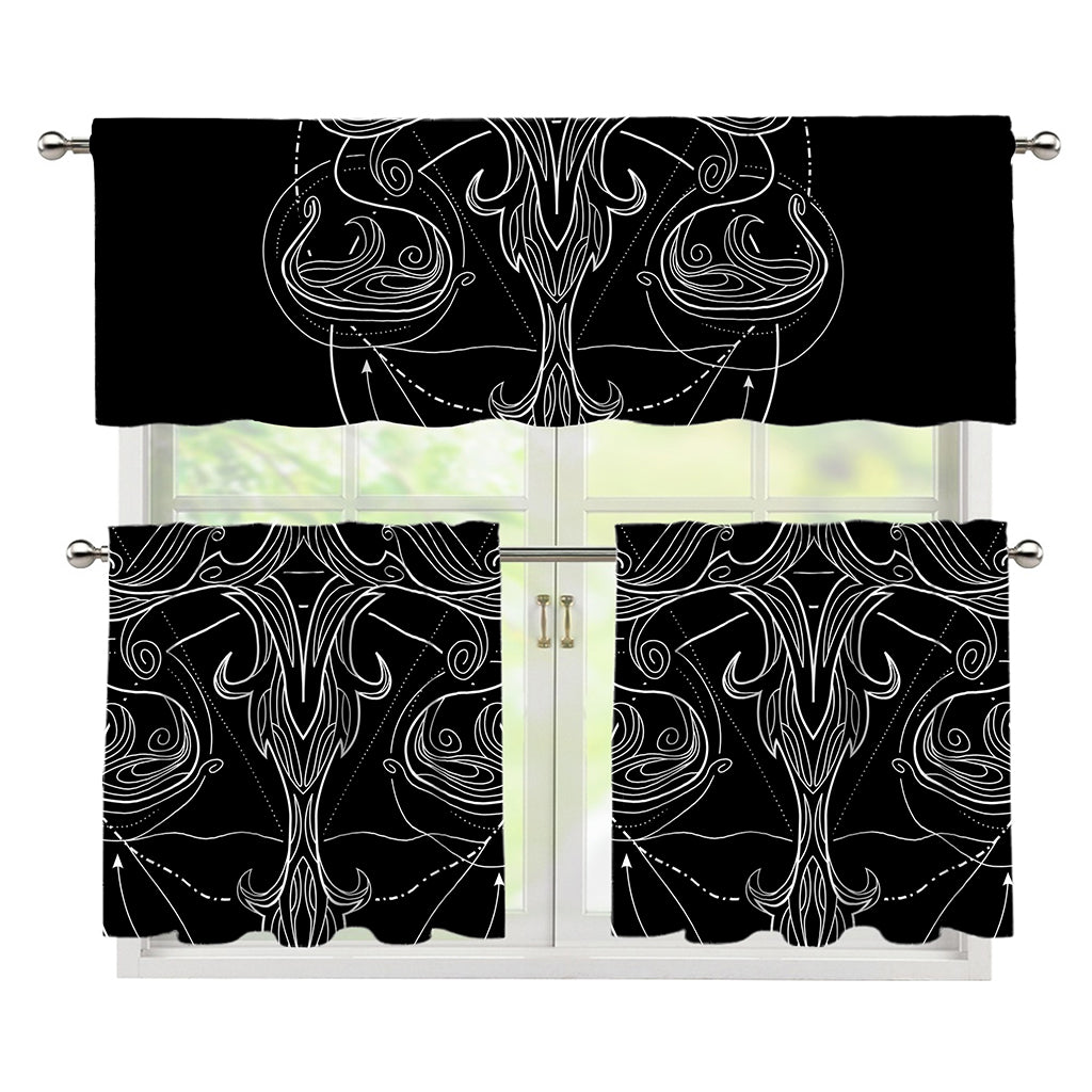 Black And White Libra Sign Print 3 Piece Kitchen Curtains