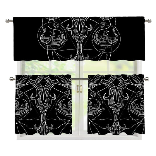 Black And White Libra Sign Print 3 Piece Kitchen Curtains