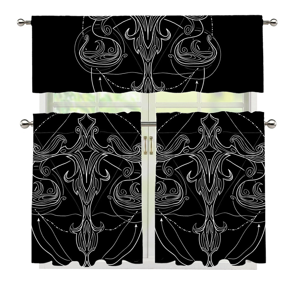 Black And White Libra Sign Print 3 Piece Kitchen Curtains
