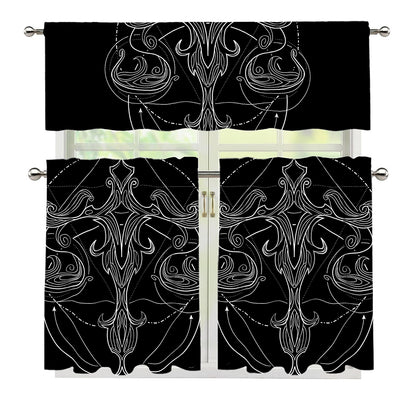 Black And White Libra Sign Print 3 Piece Kitchen Curtains