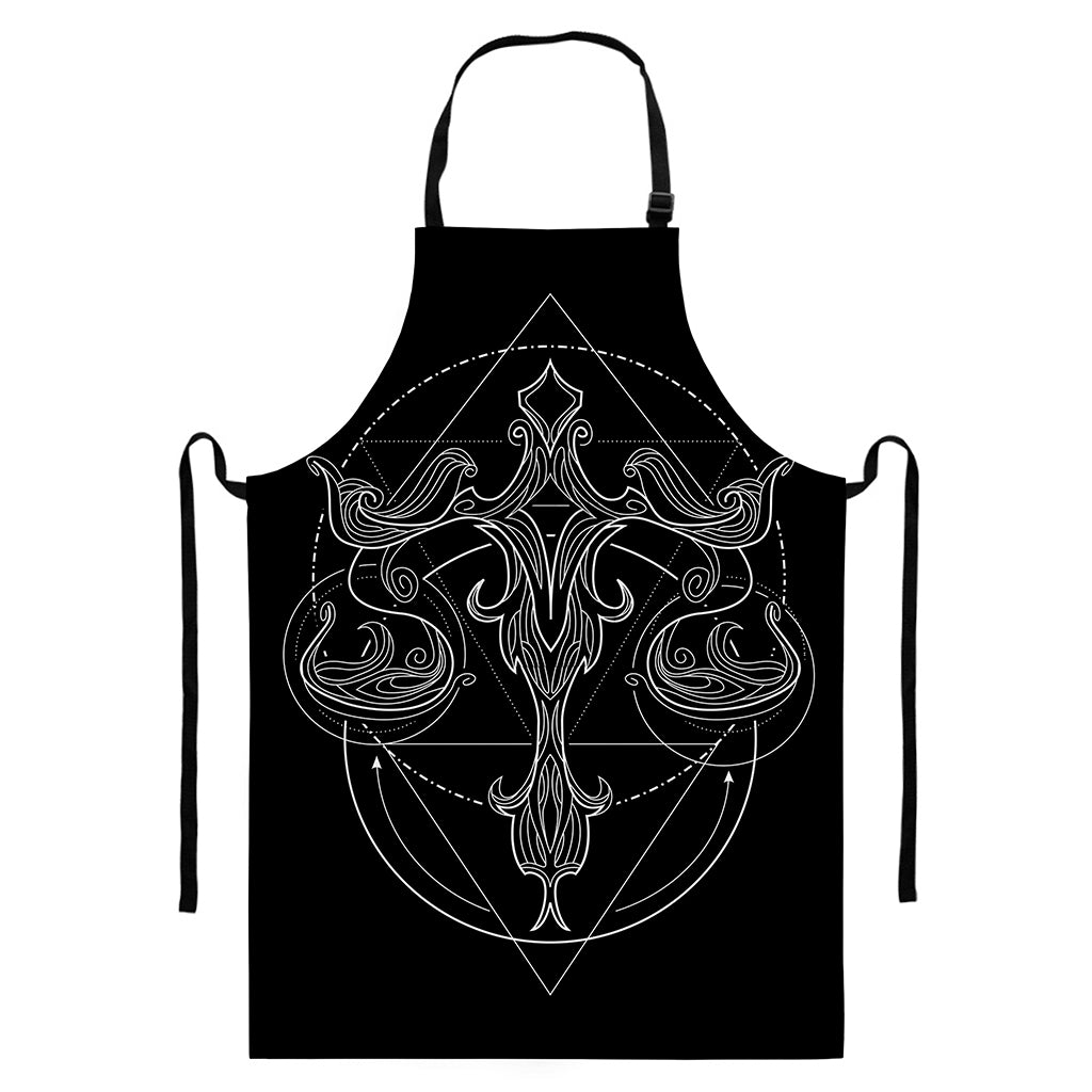 Black And White Libra Sign Print Bib Apron With Pocket