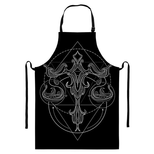 Black And White Libra Sign Print Bib Apron With Pocket