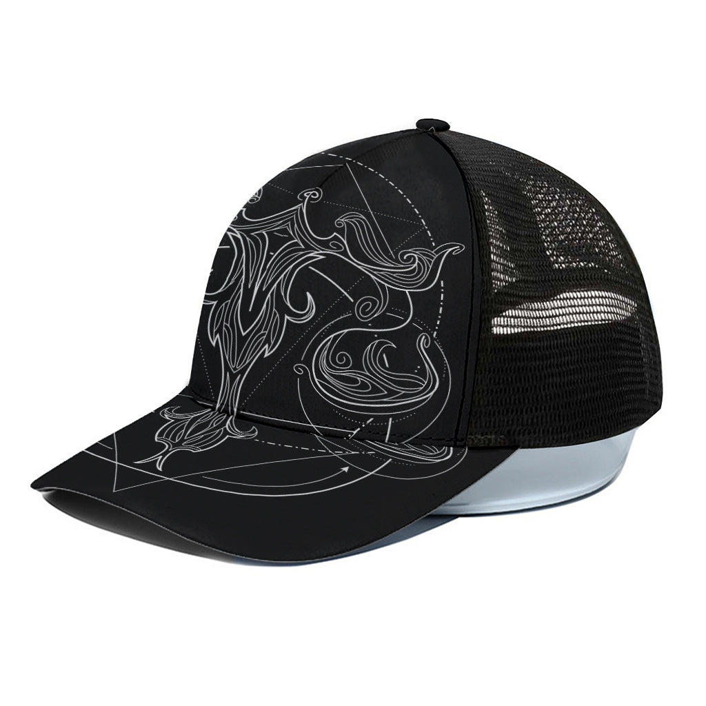 Black And White Libra Sign Print Black Mesh Trucker Cap