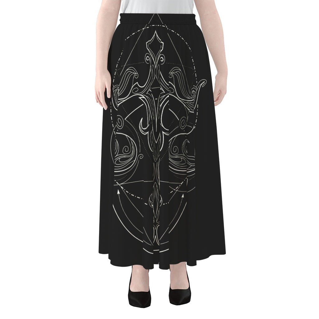 Black And White Libra Sign Print Chiffon Maxi Skirt