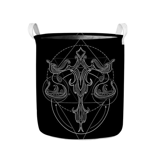 Black And White Libra Sign Print Collapsible Laundry Basket