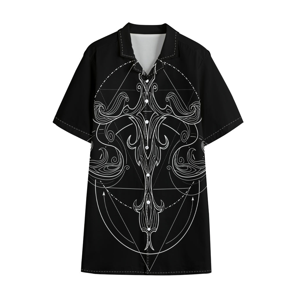 Black And White Libra Sign Print Cotton Hawaiian Shirt
