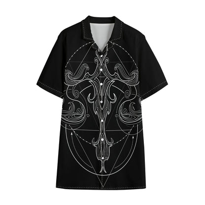 Black And White Libra Sign Print Cotton Hawaiian Shirt