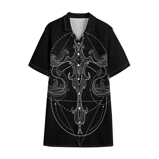Black And White Libra Sign Print Cotton Hawaiian Shirt