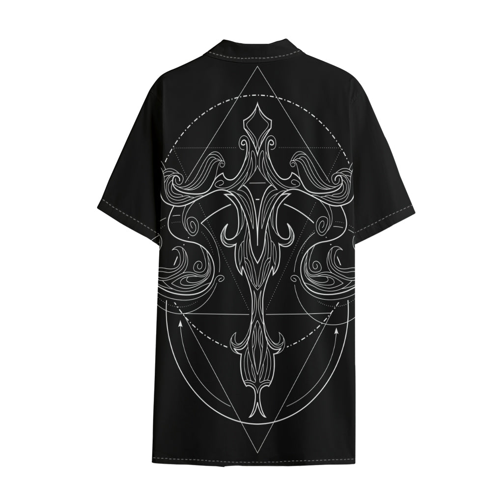 Black And White Libra Sign Print Cotton Hawaiian Shirt