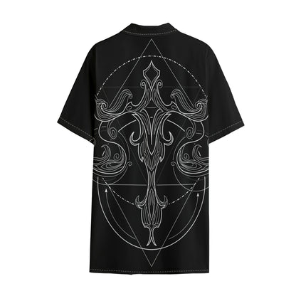 Black And White Libra Sign Print Cotton Hawaiian Shirt