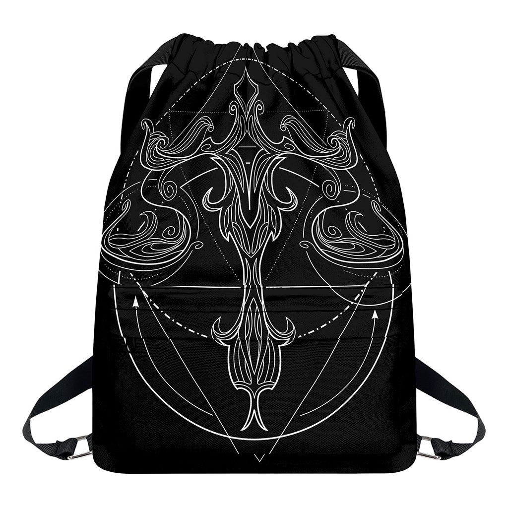 Black And White Libra Sign Print Drawstring Backpack