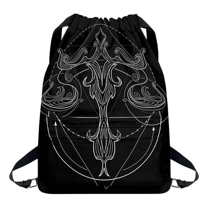 Black And White Libra Sign Print Drawstring Backpack