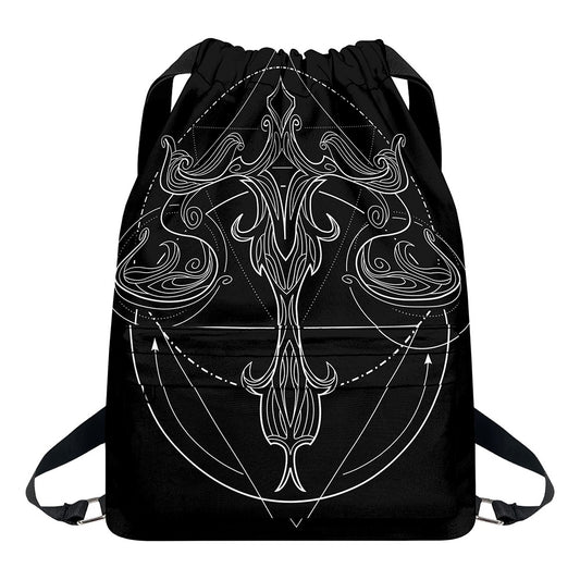 Black And White Libra Sign Print Drawstring Backpack