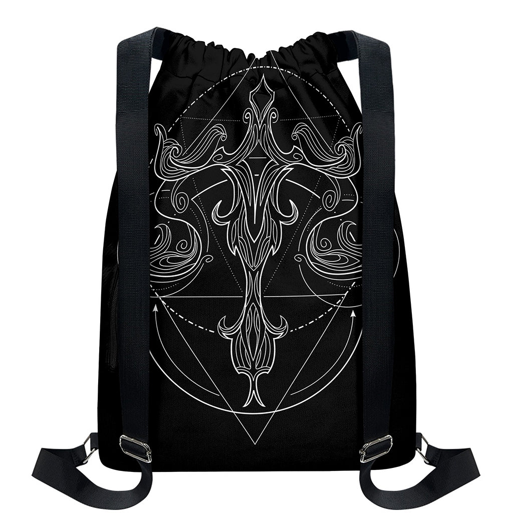 Black And White Libra Sign Print Drawstring Backpack