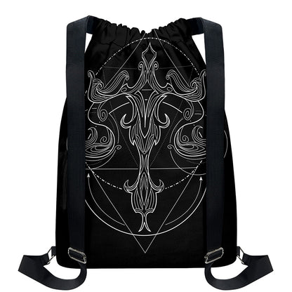 Black And White Libra Sign Print Drawstring Backpack