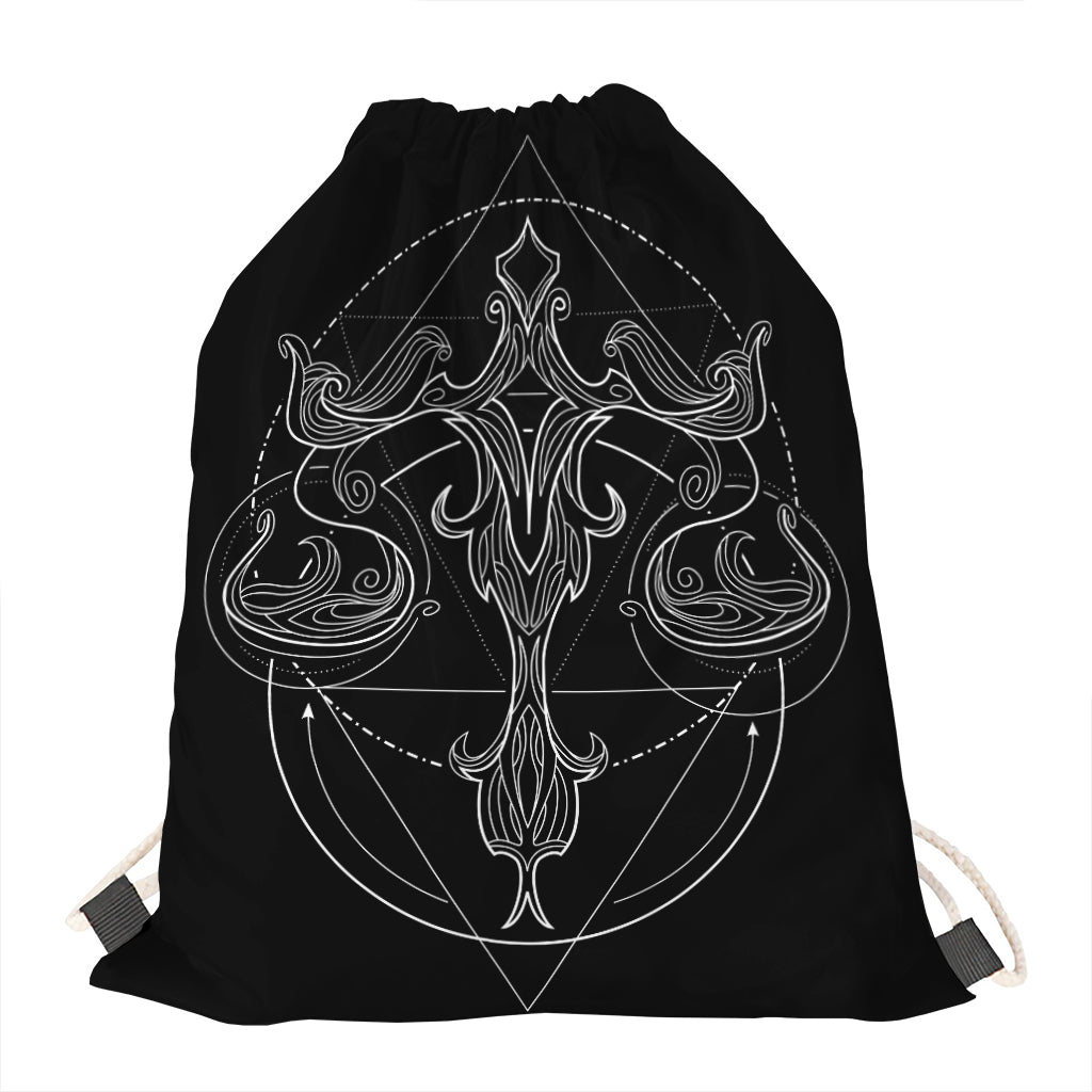 Black And White Libra Sign Print Drawstring Bag