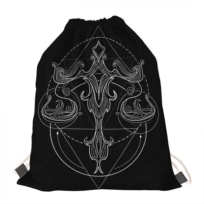 Black And White Libra Sign Print Drawstring Bag