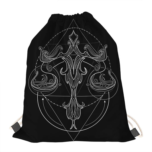 Black And White Libra Sign Print Drawstring Bag