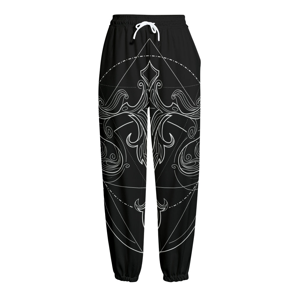 Black And White Libra Sign Print Fleece Lined Knit Pants