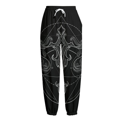 Black And White Libra Sign Print Fleece Lined Knit Pants