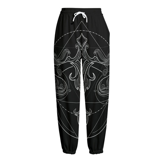 Black And White Libra Sign Print Fleece Lined Knit Pants