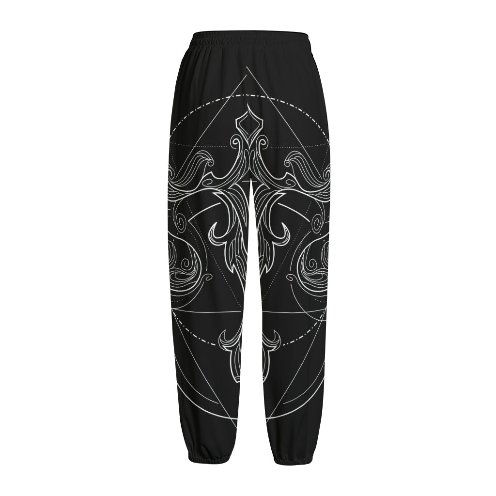 Black And White Libra Sign Print Fleece Lined Knit Pants