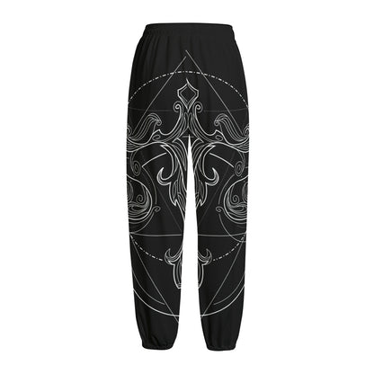 Black And White Libra Sign Print Fleece Lined Knit Pants
