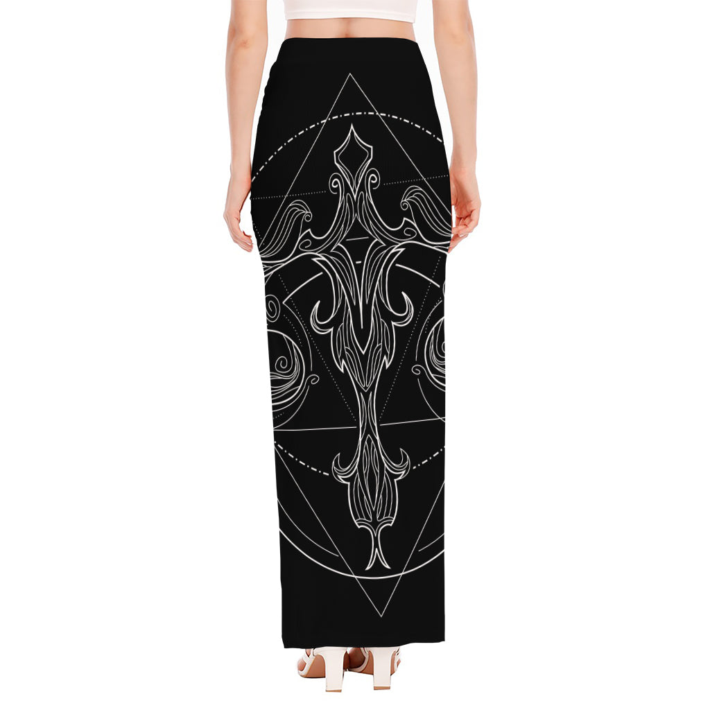 Black And White Libra Sign Print High Slit Maxi Skirt