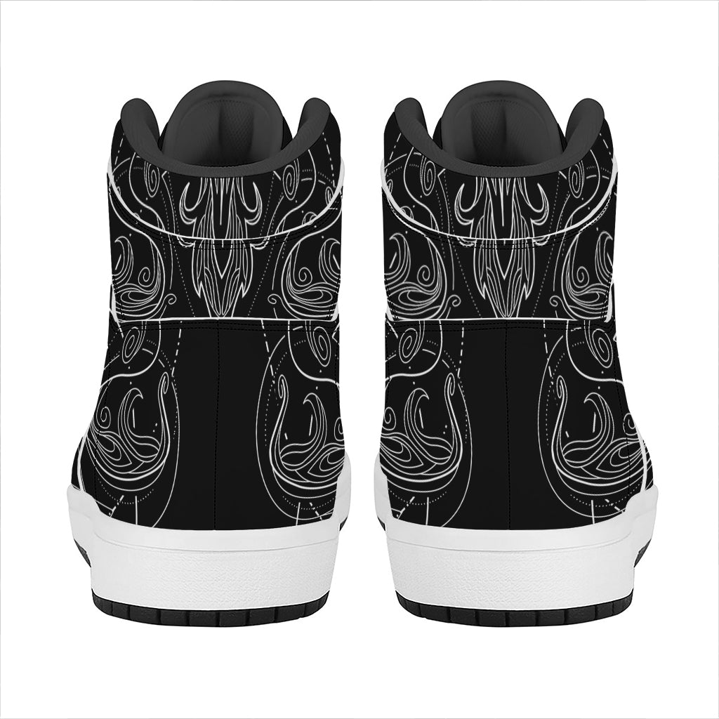 Black And White Libra Sign Print High Top Leather Sneakers