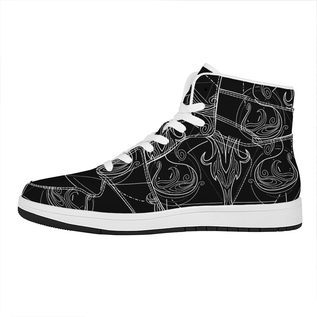 Black And White Libra Sign Print High Top Leather Sneakers