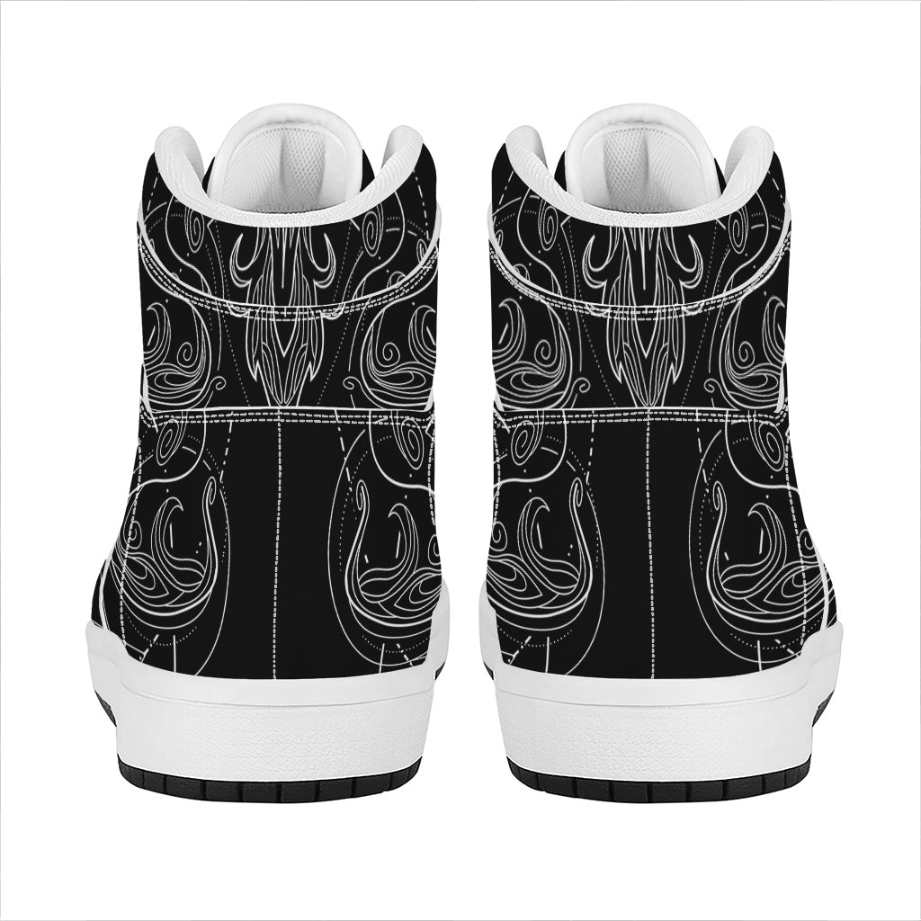 Black And White Libra Sign Print High Top Leather Sneakers