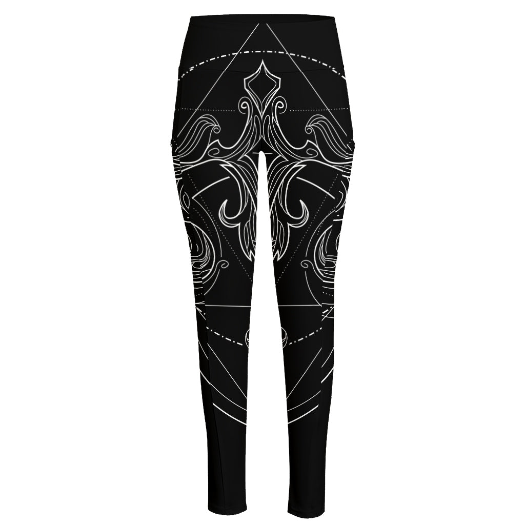 Black And White Libra Sign Print High-Waisted Pocket Leggings