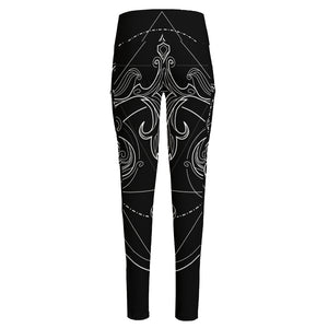 Black And White Libra Sign Print High-Waisted Pocket Leggings