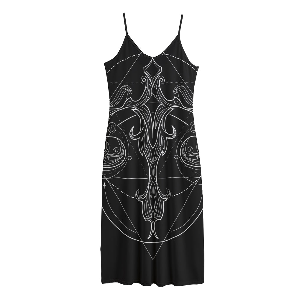 Black And White Libra Sign Print Jersey Midi Cami Dress