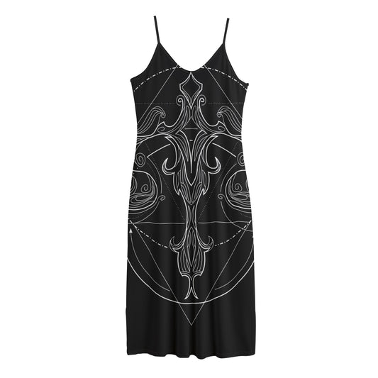 Black And White Libra Sign Print Jersey Midi Cami Dress