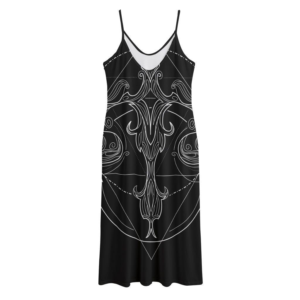 Black And White Libra Sign Print Jersey Midi Cami Dress