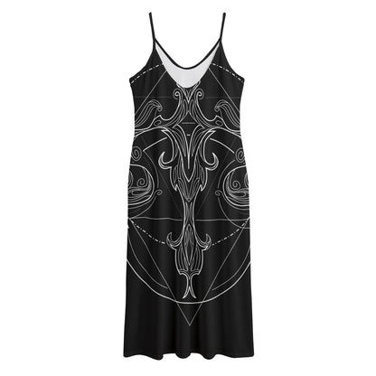 Black And White Libra Sign Print Jersey Midi Cami Dress