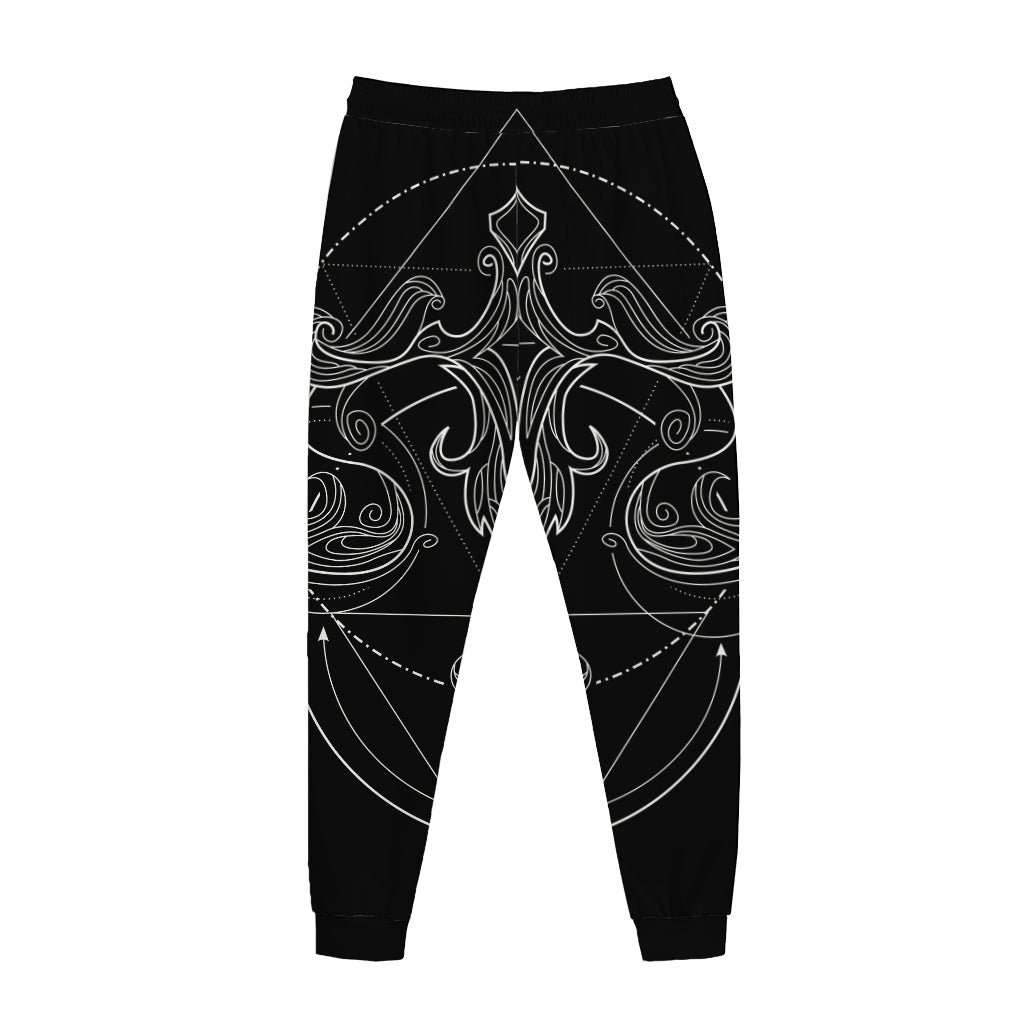 Black And White Libra Sign Print Jogger Pants
